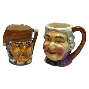 2 Vintage Miniature Toby Mugs MCM Japan Torii Mark Hand Painted Character Jugs